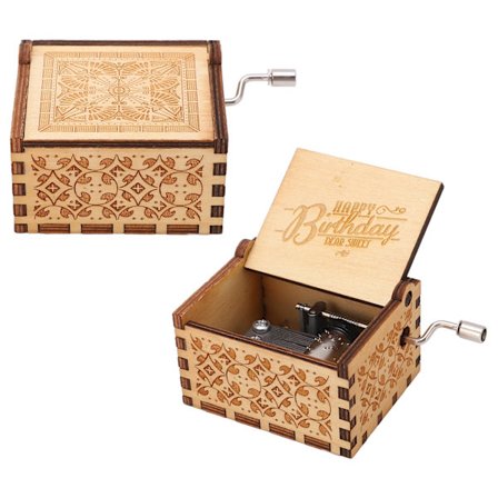 Trä Musiklåda Grattis på födelsedagen Handvevad Retro Stil Hållbar Trä Lasergravering Musiklåda för Barn Hemmakontor