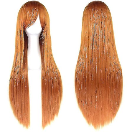 32" Orange Dame Langt Glat Fuld Paryk Kostume Syntetisk Hår Hårstykker