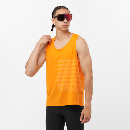 Salomon - T-Shirts Sense Aero Singlet Gfx M - Zinnia / White