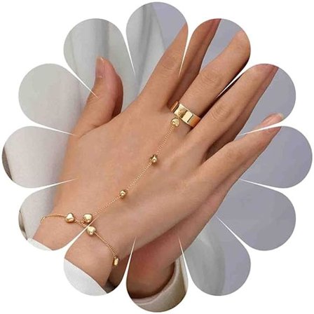 Boho Hjärtfinger Ring Armband Guld Hjärtarmband Hjärtfinger Ring Armband Kärlek Hjärtslav Armband Smycken för Kvinnor och Flickor