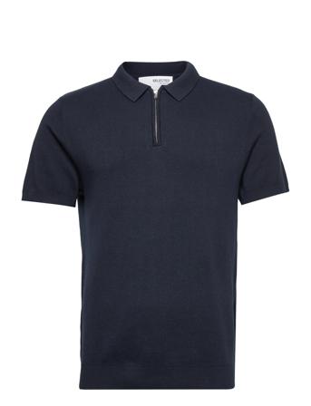 Slhflorence Ss Knit Zip Polo B Polos Short-sleeved Navy Selected Homme