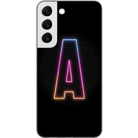 Kompatibel Mobilcover til Samsung Samsung Galaxy S22+ 5G Minimalistisk neonbogstav A i regnbuefarvet lys mod sort baggrund i moderne typografisk stil