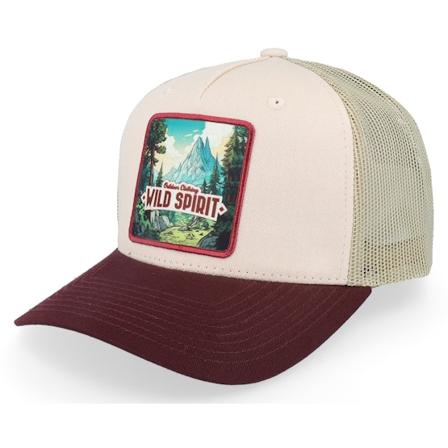 Wild Spirit - Béžová trucker Kšiltovka - Mountain Forest Logo Box Stone/Khaki/Maroon Trucker @ Hatstore