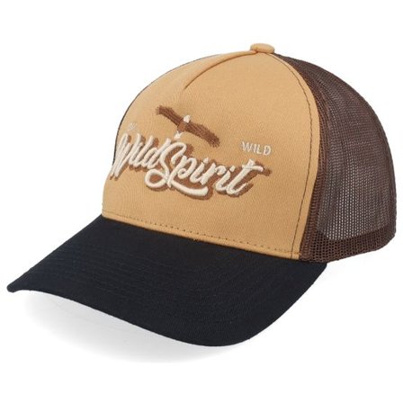 Wild Spirit - Brun trucker Keps - Pin Script Wheat/Brown/Black A-frame Trucker @ Hatstore