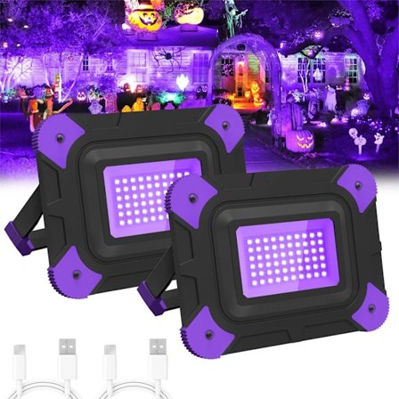 2 stk. UV-svartlys, 6000mAh Oppladbar LED-flomlys, 400-405NM UV-lys for Halloween Jul Kroppsmaling Party