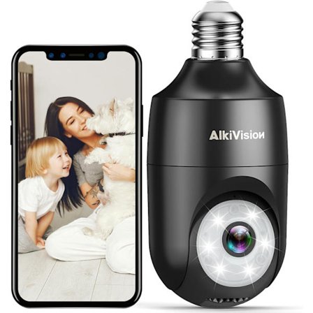 2K lyspære sikkerhedskamera trådløs udendørs - 360° AI bevægelsesdetektering kameraer til hjemmets sikkerhed udenfor, 2,4G Hz, fuldfarve nattesyn, 