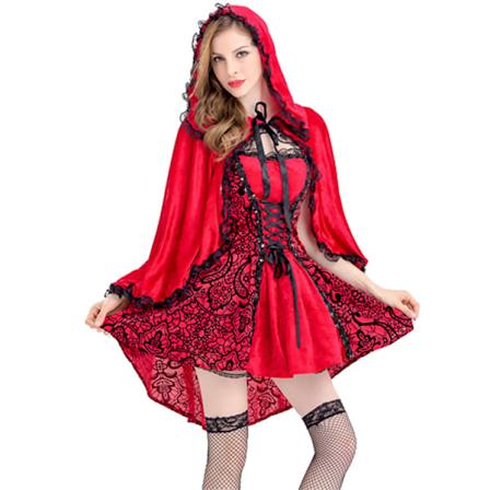 Voksen Lille Rød Hætte Kappe og Kjole - Plus Størrelse Kostume til Forestillinger Halloween & Jul with Gloves M