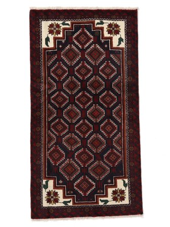 Anudada A Mano Belouch Alfombra 97X180 De Lana Negro/Rojo Oscuro Pequeño