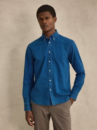 John Henric Men's Chemise Denim Bleue Coupe Décontractée Size XL