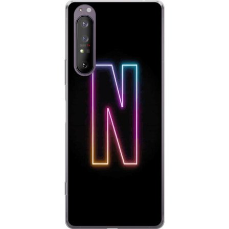 Kompatibelt Mobildeksel til Sony Sony Xperia 1 II Minimalistisk neonbokstav N i fargeskiftende lys mot svart bakgrunn