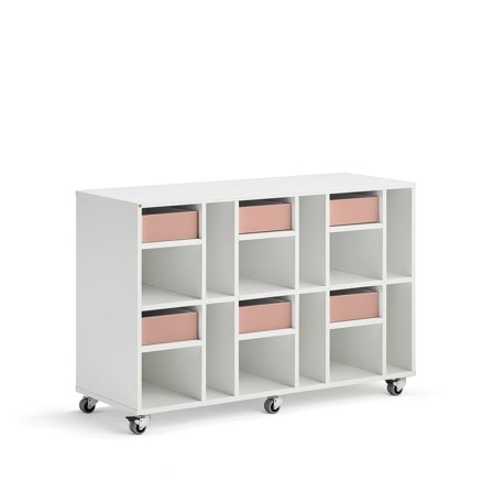 Elevförvaring CASPER, 6 lådor, 12 fack, hjul, vit
