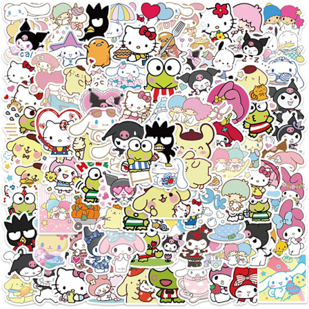100 söta klistermärken Pack Hello Kittty Stickers Mymelody&Kuromi Stickers Cinnamoroll Pompompurin Keroppi ..