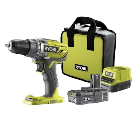 RYOBI - 18V ONE+ pora-ruuvimeisseli - 50 Nm - 500-1800 rpm - 13 mm istukka + 1 2 Ah akku, laturi & laukku - R18DD3-120S
