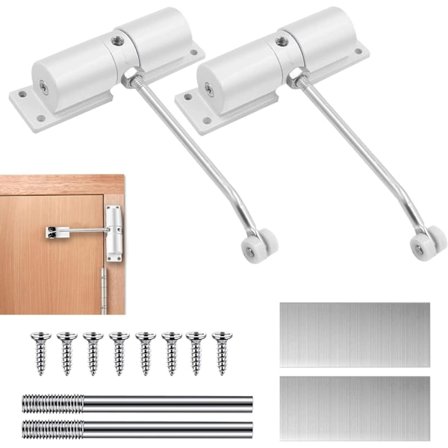 Automatiskt dörrstängarpaket, justerbar fjäderdörrstängare för dörrar upp till 30 kg, Groom dörrstängare med justeringsstång, monteringsplatta och 