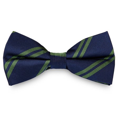 Green Twin Stripe Navy Silk Pre-Tied Bow Tie for Men - Pre-tied bow ties