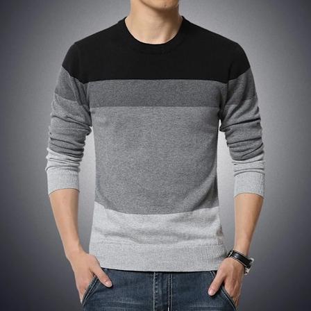 2024 Syksyn Vapaa-ajan Miesten Paita O-Kaula Raidoitettu Slim Fit Vaihteisto Miesten Puserot Puloverit Miehet Pull Homme M-4Xl Black 62-70kg size XL