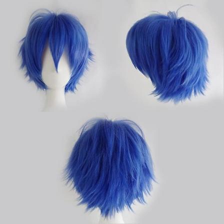 Cosplay krøllete hårhale full parykker kort mørkeblå parykk mote cosplay stil