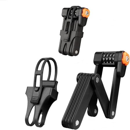 Cykelkædelås med 4-cifret kombination, 8 hærdede metallænker, foldbar sikkerhedslås til mountainbikes