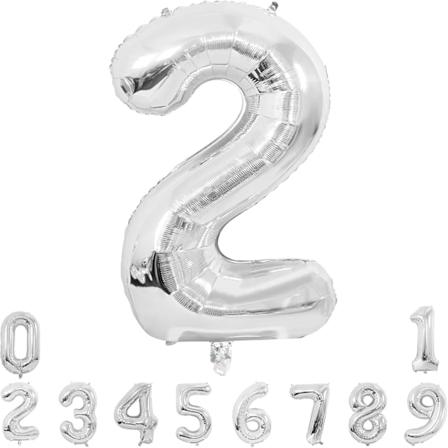 Nummerballonger, 40 tommer store sølvnummer 2 folieballonger for bursdagsfestdekorasjon Silver #2