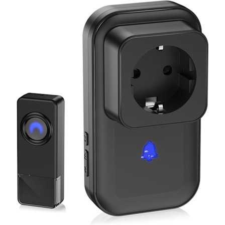 {hw} Trådløs dørklokke med batteri, trådløs dørklokke med EU-stik, IP55 vandtæt radiour til udendørs brug, 260 m trådløs rækkevidde