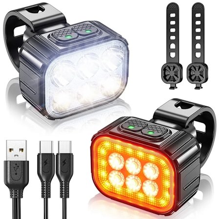 2 delar Cykel Q6 Light Set Cykel LED Främ Bakre Ljus USB Ladda MTB Väg Cykel Highlight Lampa Cykling Ljus