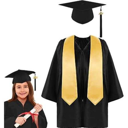 Graduation Robe og Hue Sæt Lange Kvaster Unisex Huer Propeller Hat Graduation Outfit Tilbehør Børnekostume Rød