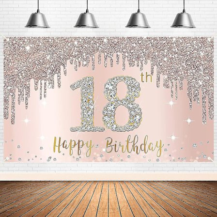 Glad 18-årsdag Banner Bakgrund Dekorationer För Flickor, Roséguld 18-årsdag Fest Skylt Tillbehör, Rosa 18-årig Födelsedagsaffisch Bakgrund Foto