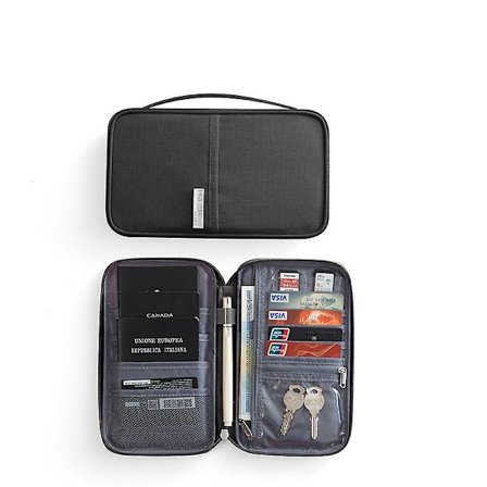 Familie Reisearrangør Pass Dokument Holder Rfid Kort Billetter Lommebok Veske(S Svart)