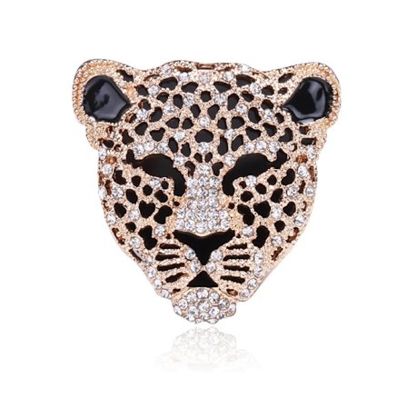 Leopard broche med rhinsten (guld)
