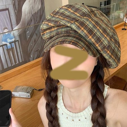 Rutete åttekantet caps, skycaps, avslappet og allsidig beret, gulgrønn rutete