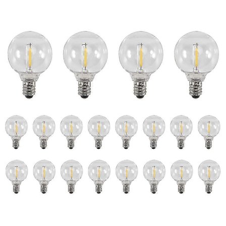 20 stk G40 LED Erstatningspærer E12 Skrusokkel Knusesikre LED Globepærer for Solcellelysslynge