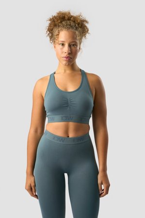 ICANIWILL - Define Seamless Logo Scrunch Sports Bra Jungle Green - Dame - ICIW