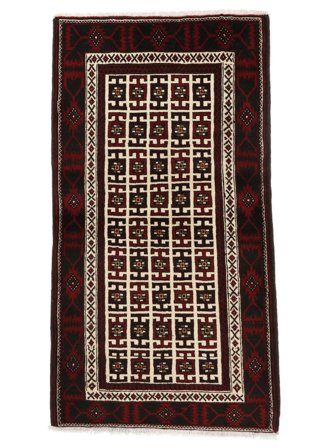 Noué À La Main Baloutche Tapis 98X185 De Laine Noir/Beige Petit