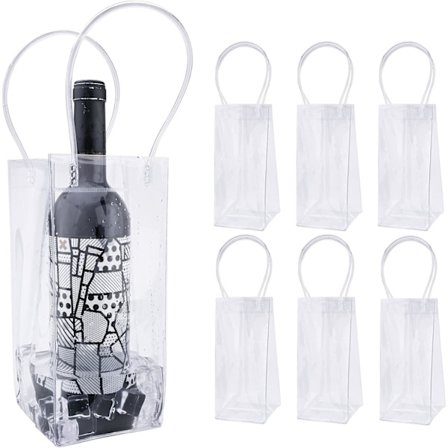 6 stk. Lækagesikre PVC-isposer med bærehåndtag, køler til champagneflasker (gennemsigtig)