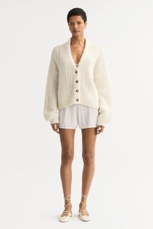 Soft Goat - Silk knit cardigan - Cashmere cardigan - XS - Feather White