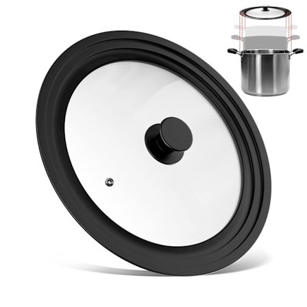 Universellt svart lock 3 storlekar, glaslock med värmebeständig graderad silikonkant och ångventil