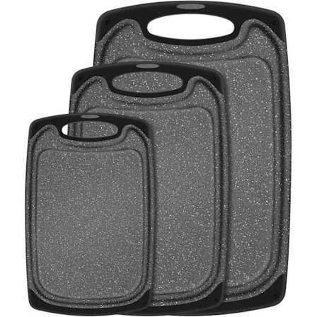 Skærebrætsæt med 3, Små til Store, Skærebrætter til Køkken med Skridsikre Fødder og Dyb Saftrille, BPA-fri