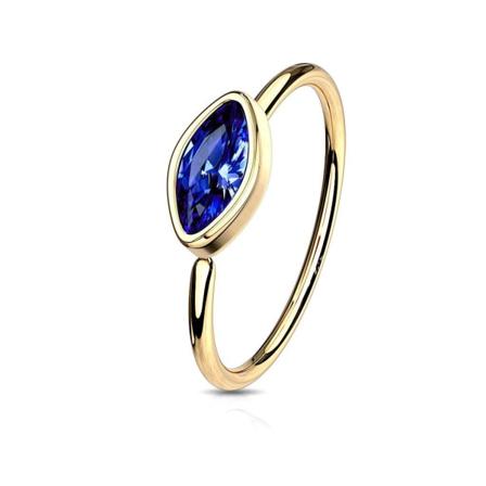 Piercingring i Guldpläterad 316L kirurgiskt stål med oval Blå CZ