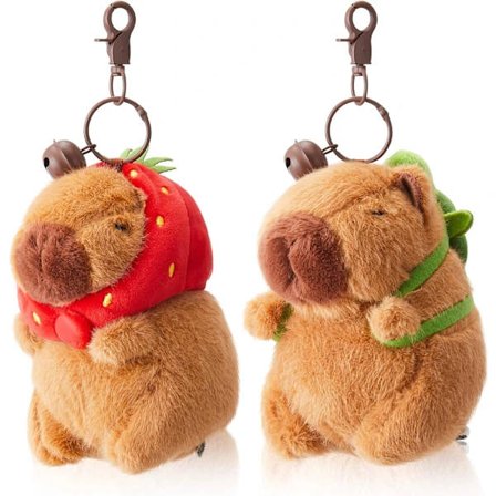 Capybara Plysch Nyckelring Set - Realistisk Mjukdjursleksak Ryggsäck Berlock Gåva