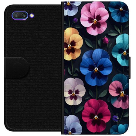 Kompatibelt Lommeboketui til Honor 10 Dekorativt blomstermønster med fargerike pensélignende blomster og mørk elegant bakgrunn