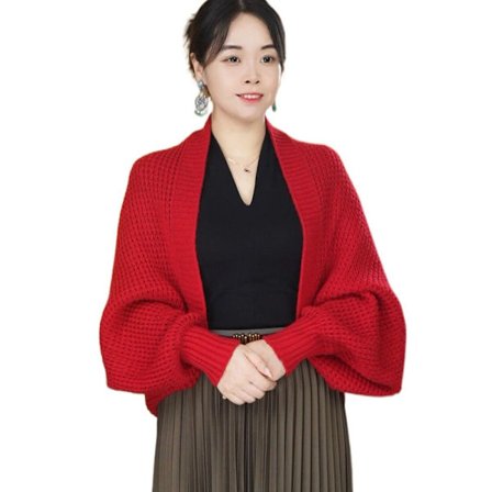 Stickad Sjal Höst Vinter Scarf RÖD