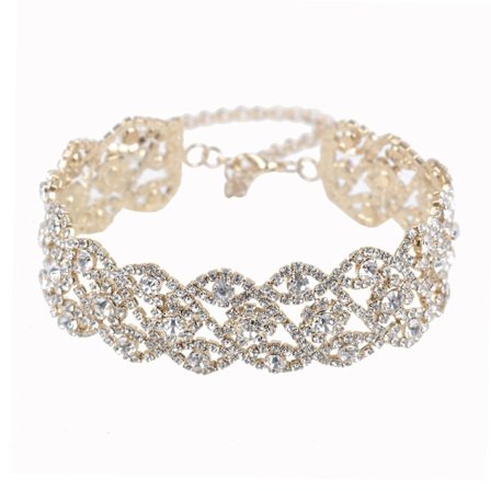 Rhinestone Halskæde Smykker Justerbar Choker Halskæde Guld Halskæde til Kvinder og Piger, Fri størrelse, Metal, Faux Rhinestones