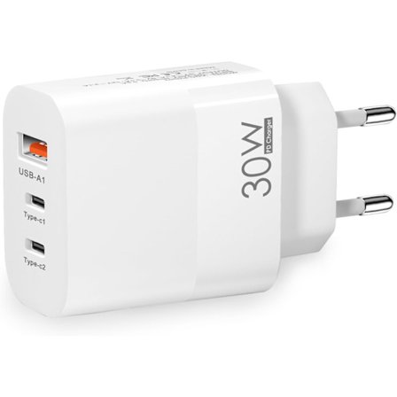 EU stik rejseadapter oplader, europæisk vægadapter med 2 USB-C hurtigopladningsporte og 1 USB-A port