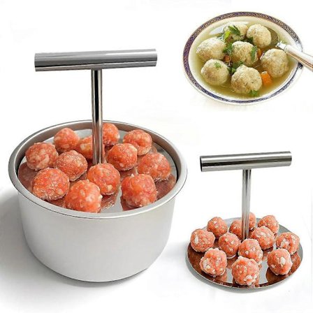 Kødbollemaskine i rustfrit stål - 12 bolde manuel presse køkkenredskab [YDE]