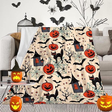 Halloween-teppe - Flaggermus Spøkelse Gresskar-teppe - Koselig Halloween-dekorasjon for fest sofa seng stue 50"x60" stil-6