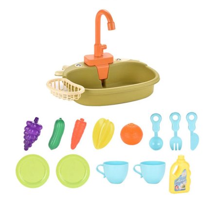 Leksaksdiskho med Rinnande Vatten Barnköksleksakssats Barnsimuleringsleksaksdiskho med Frukt och Porslin Leksakselektricitet Cirkulationssystem 