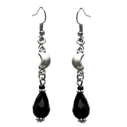 Earrings - Crescent Moon - Drop - Black