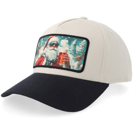 Ho-Ho-Hats - Beige adjustable Keps - Santa Claus Beer Drinker X-mas Stone/Black A-frame Adjustable @ Hatstore