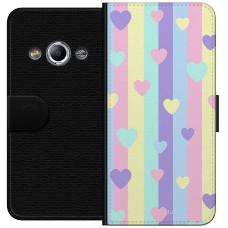 Yhteensopiva Lompakkokotelo Samsung Galaxy Xcover 3 Pastelliraitoja pinkissä, keltaisessa, violetissa ja sinisessä, joissa on hajallaan pehmeitä kawai