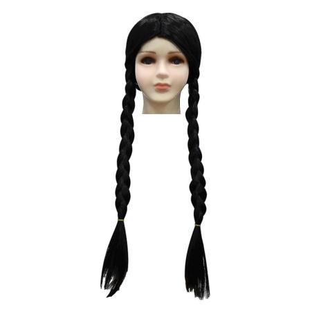2023 New Cosdaddy Wednesday Addams Family Cosplay Kostumekjole Børn Børn Piger Sort kjole paryk Halloween kostume wig 160